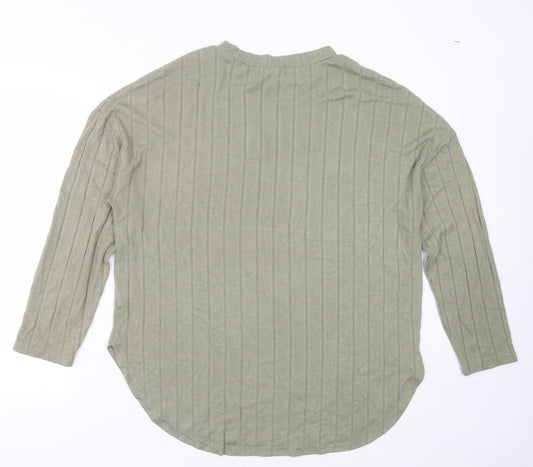 Primark Womens Green Round Neck Striped Viscose Pullover Jumper Size M