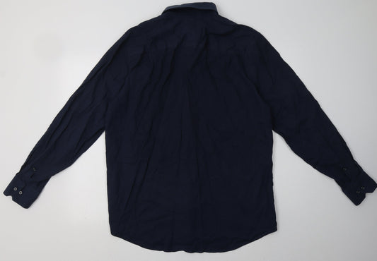 George Mens Blue Cotton Button-Up Size 17 Collared Button