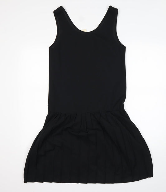 Additional front view of women’s black polyester tank dress, size UK 12, round neck
