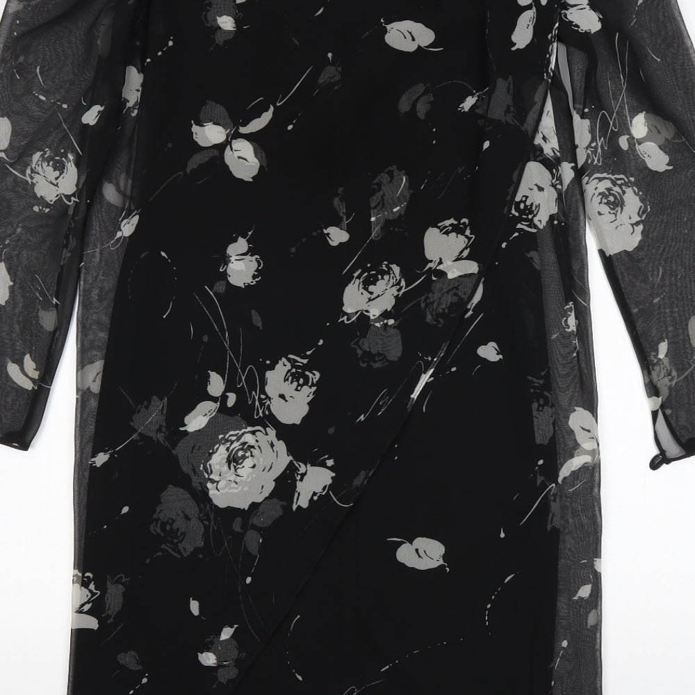 Brand and care label for Frank Usher women’s multicoloured floral polyester shift, size UK 10, round neck