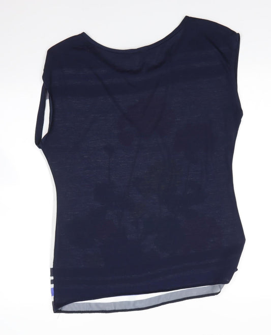 F&F Womens Blue Floral Polyester Basic Blouse Size 10 Round Neck