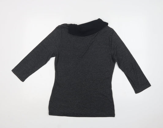 M&S Womens Grey Striped Cotton Basic Blouse Size 12 Collared