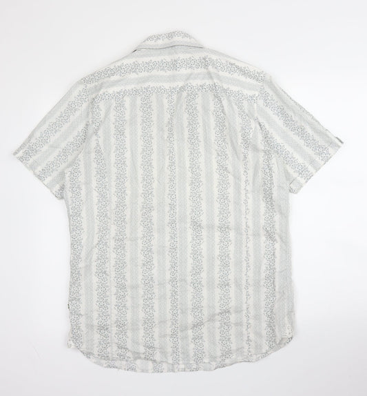 St George by Duffer Mens Grey Floral Cotton Button-Up Size M Collared Button