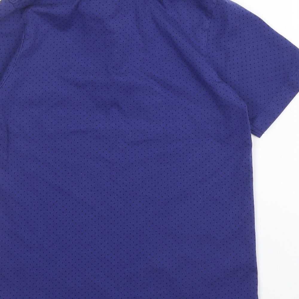 Brand and care label for Matalan boys’ blue cotton basic polo, size 7, years collared button