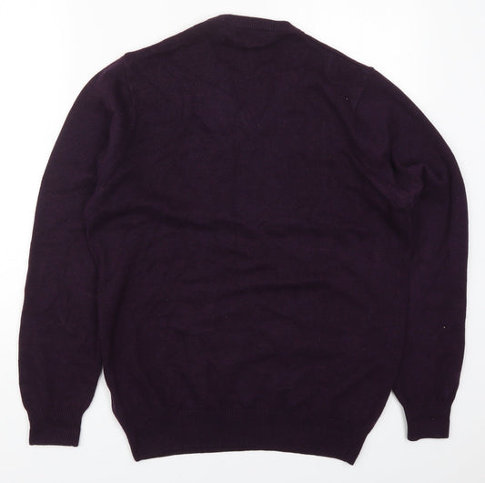 Marks and Spencer Mens Purple V-Neck Cotton Pullover Jumper Size M