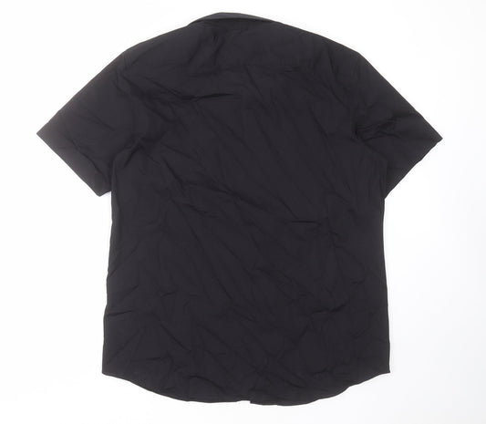 Taylor & Wright Mens Black Polyester Button-Up Size 16.5 Collared Button