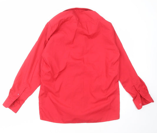 Mens UK Size 15 Banner Red Button-Up Long Sleeve Casual Shirt