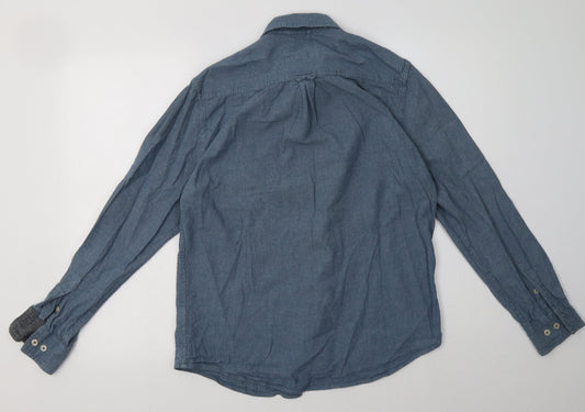 Avenue Mens Blue Cotton Button-Up Size M Collared Button