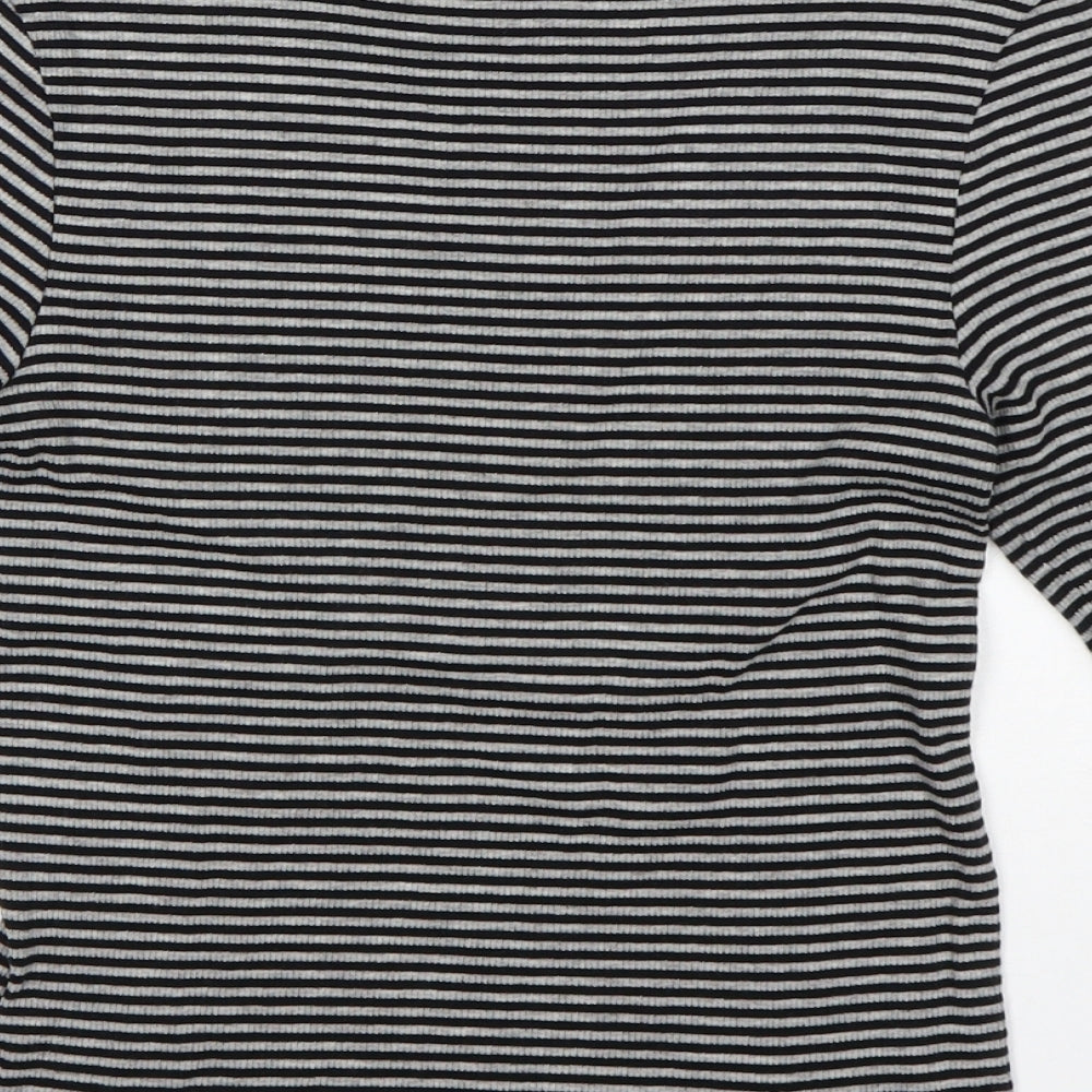 Brand and care label for H&M women’s multicoloured round neck striped cotton jumper, size XS