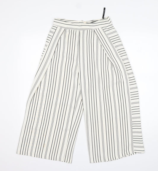 Additional front view of Topshop women’s multicoloured striped polyester cropped trousers, size UK 6, 22-inch leg regular