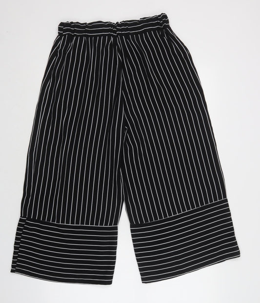 Stradivarius Womens Black Striped Cropped Trousers Size M L25 in Regular