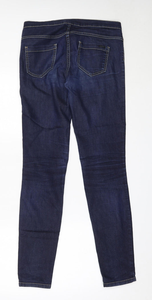 Back view of Only women’s blue cotton skinny jeans, size UK 28, in, 32-inch leg regular