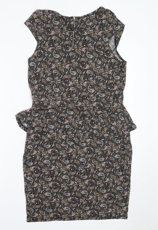 Warehouse Womens Black Paisley Viscose Shift Size 16 Round Neck