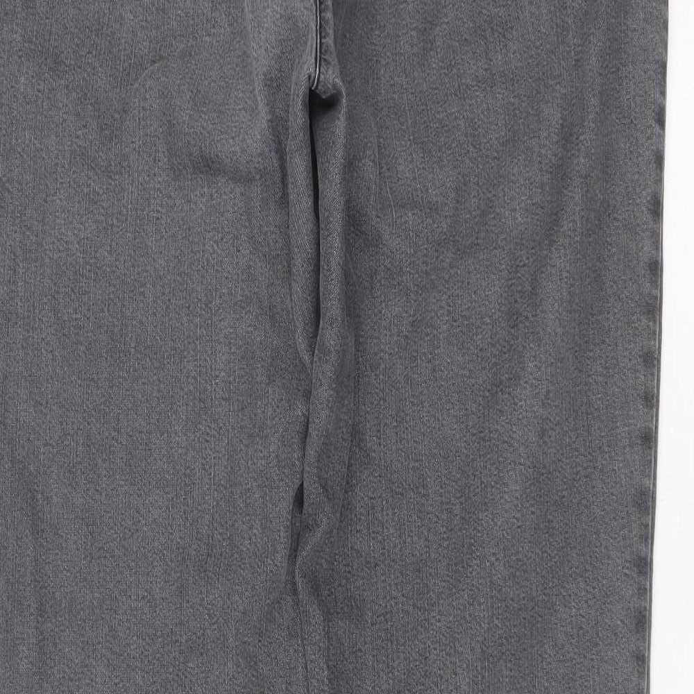 Brand and care label for COSMA women’s grey cotton straight jeans, size UK 36, in, 31-inch leg regular
