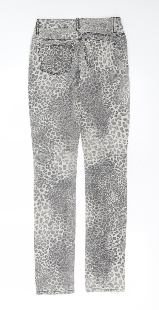 George Womens Grey Animal Print Cotton Skinny Jeans Size 6 L32 in Extra-Slim