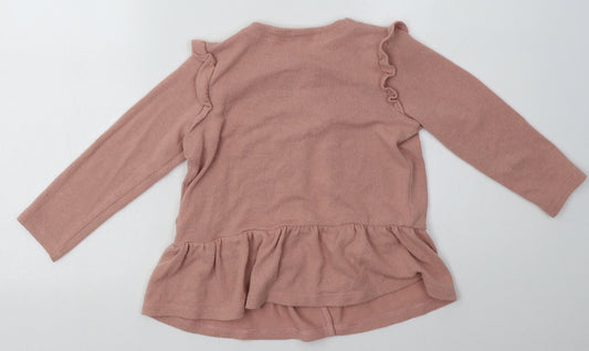 George Girls Pink Crew Neck Polyester Cape Jumper Size 3-4 Years Button