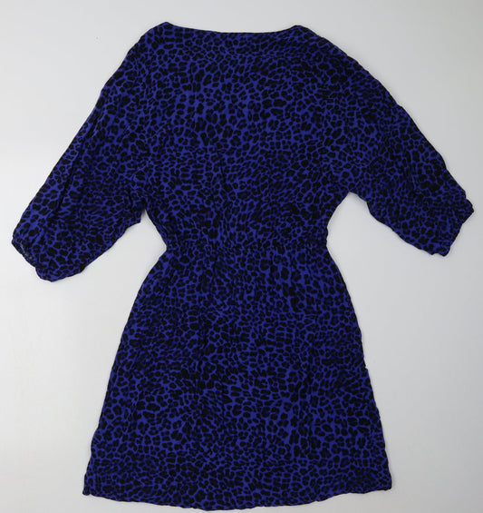 H&M Womens Blue Animal Print Viscose A-Line Size 8 Crew Neck Pullover