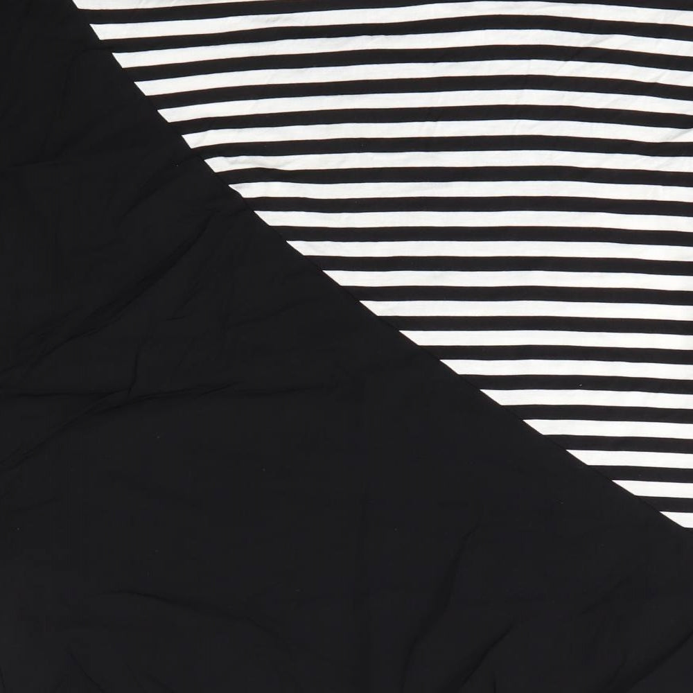 Brand and care label for Avon women’s black striped viscose basic blouse, size UK 14, round neck