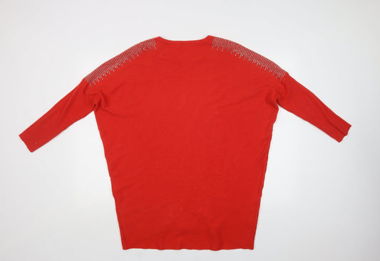 TU Womens Red Crew Neck Viscose Tunic Jumper Size L