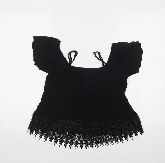 Select Womens Black Polyester Basic Blouse Size 12 Square Neck - Lace Detail