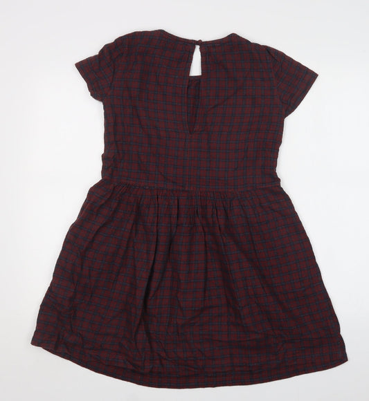SoulCal & Co Womens Purple Check Cotton Fit & Flare Size XS Crew Neck Button