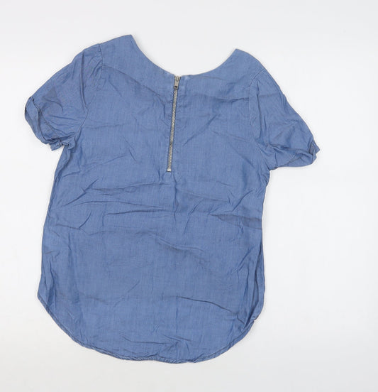 Primark Womens Blue Lyocell Basic Blouse Size 8 Round Neck