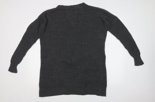 Boohoo Womens Grey V-Neck Acrylic Cardigan Jumper Size L