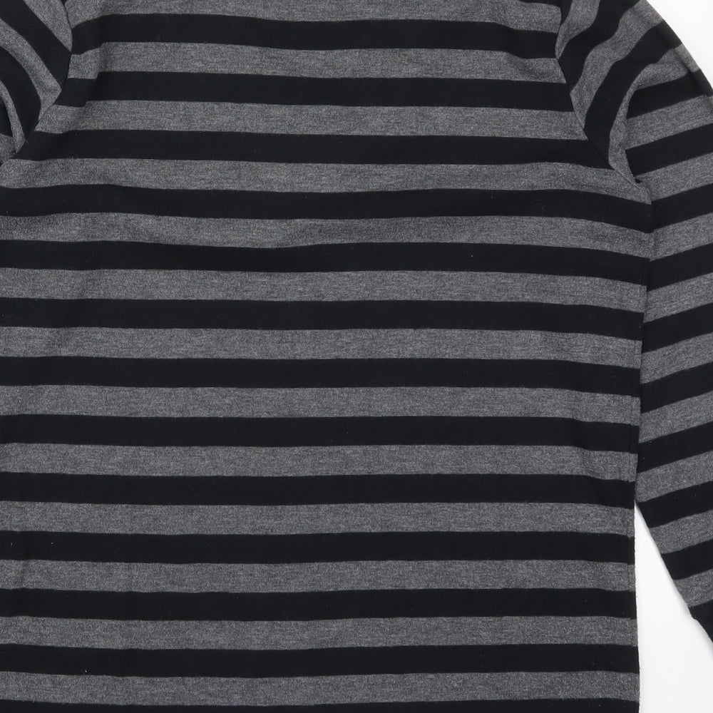 Brand and care label for Casual Comfort women’s grey striped polyester pullover sweatshirt, size UK 12, pullover