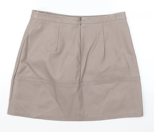 New Look Womens Brown Polyurethane A-Line Skirt Size 12 Zip