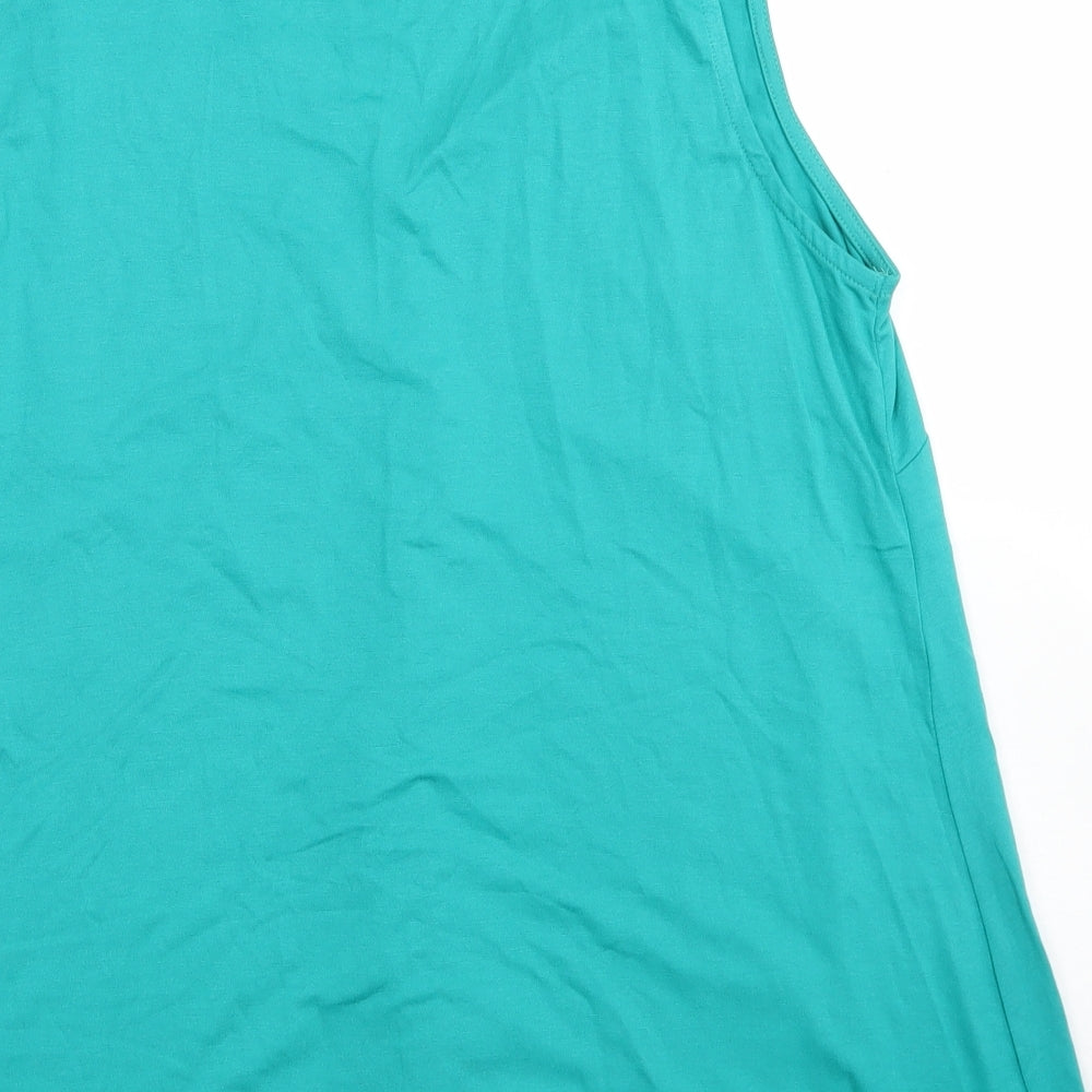 Brand and care label for Bonmarché women’s blue viscose basic tank, size UK 14, v-neck