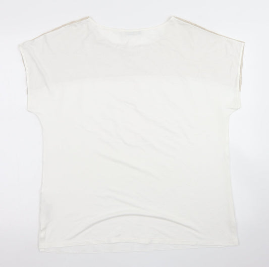 Nutmeg Womens Beige Colourblock Viscose Basic Blouse Size 16 Round Neck