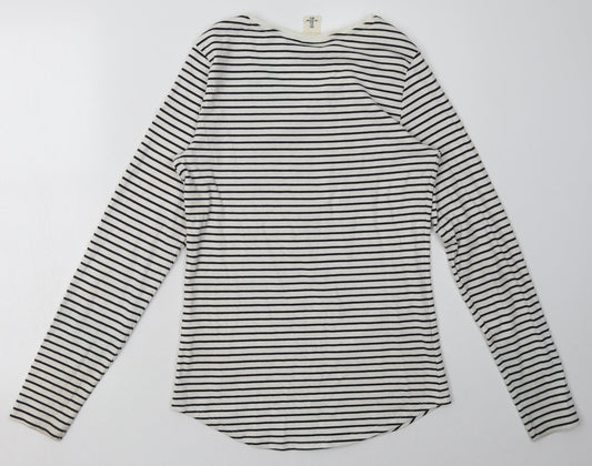 H&M Womens White Striped Coir Pullover Sweatshirt Size L Pullover