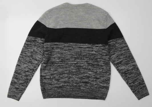 George Mens Grey Striped Acrylic Pullover Sweatshirt Size S