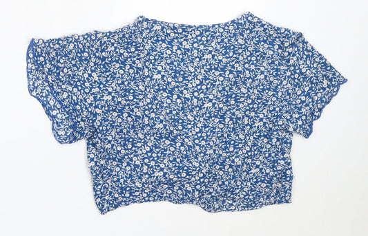 SheIn Womens Blue Floral Viscose Cropped Blouse Size XS V-Neck