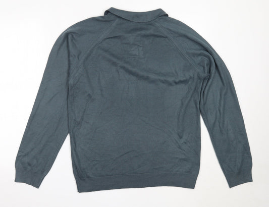BHS Mens Blue Collared Acrylic Pullover Jumper Size S