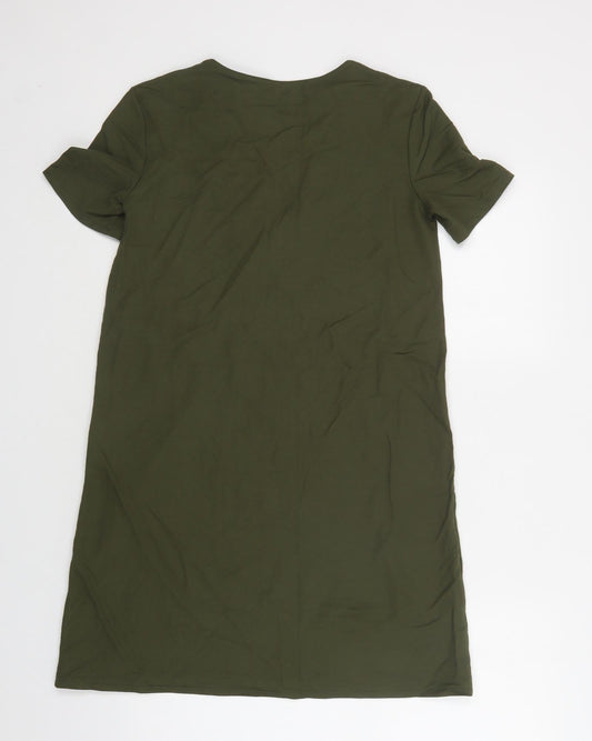 Zara Womens Green Viscose A-Line Size S V-Neck