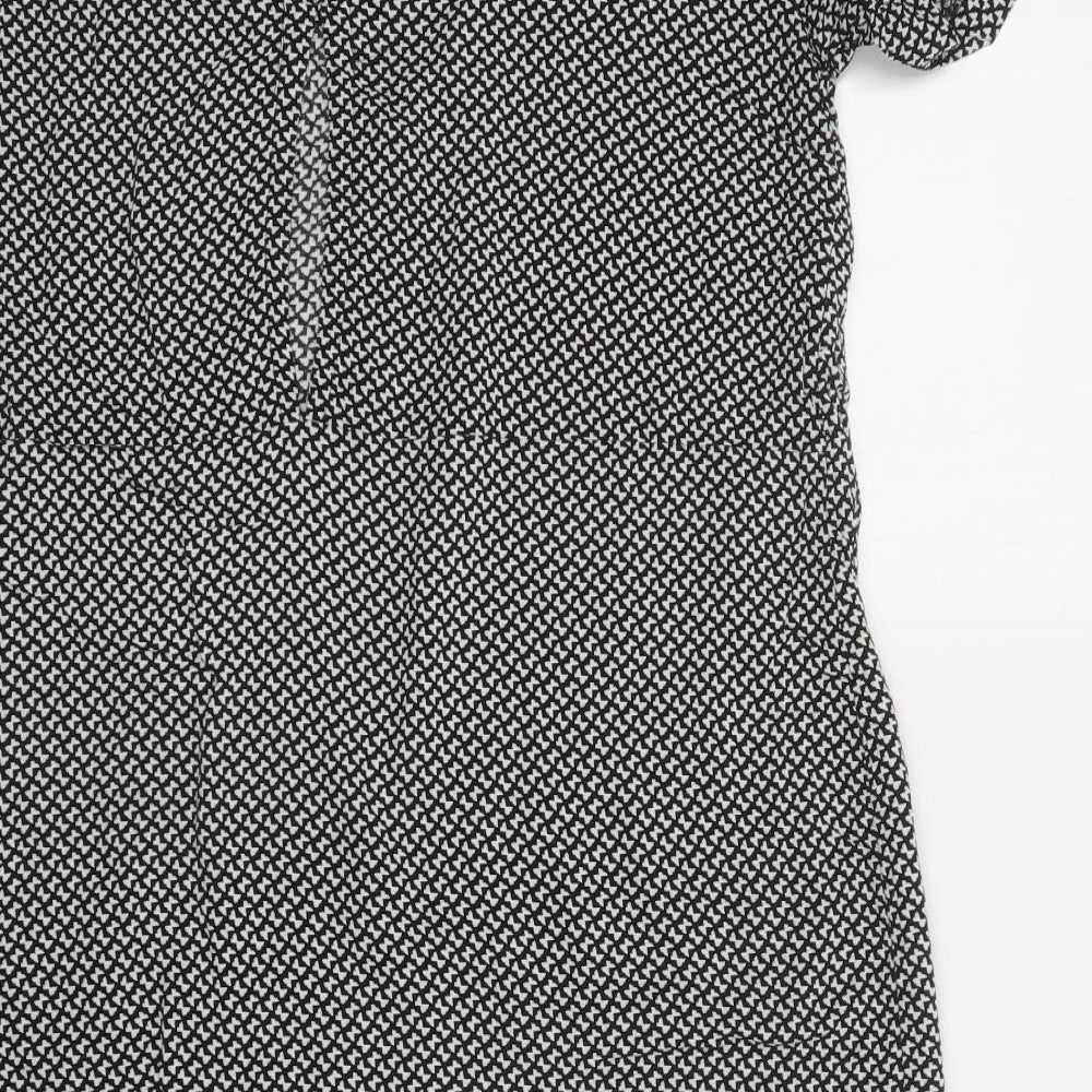 H&M Womens Black Geometric Viscose A-Line Size 12 Round Neck Button - Butterfly Print