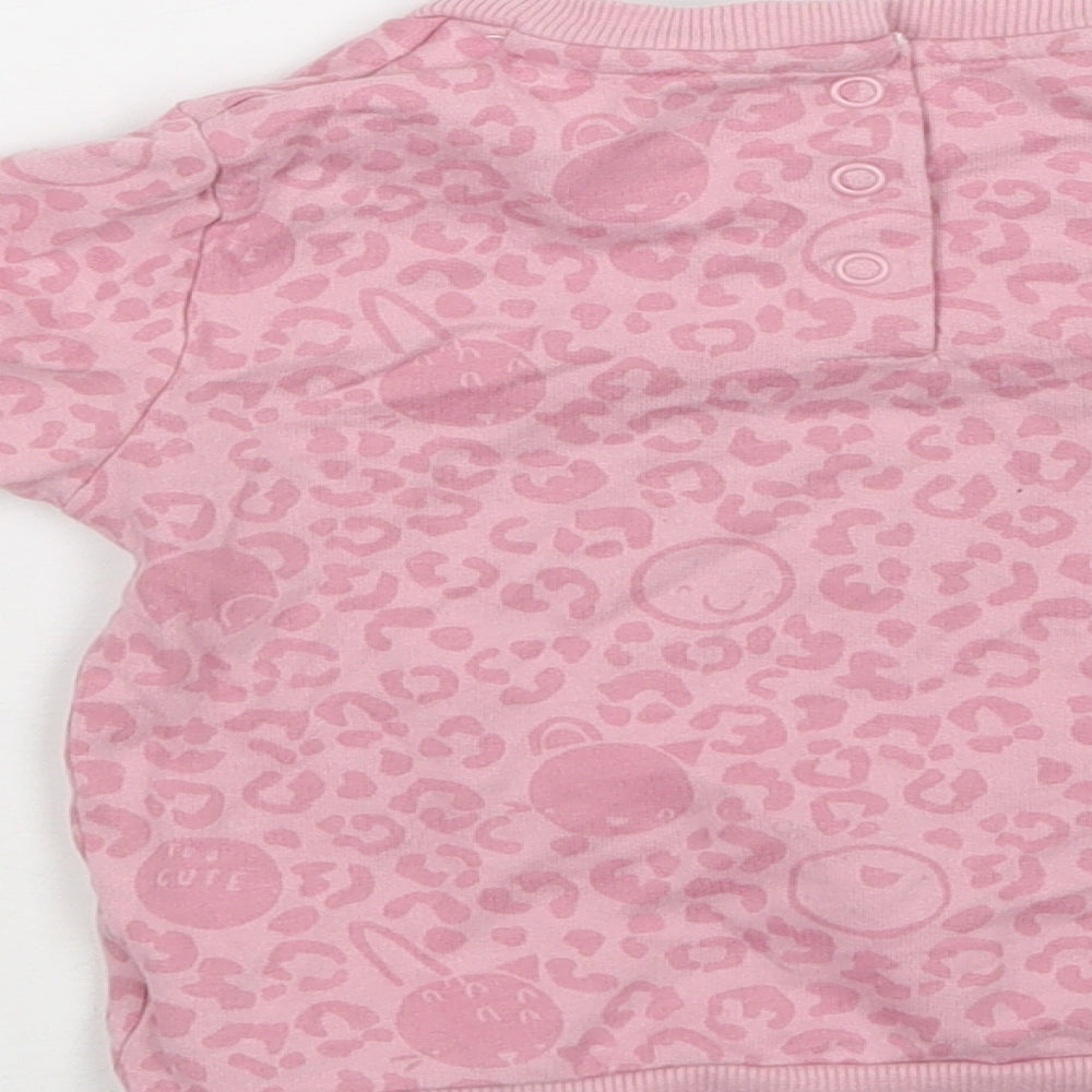 Mothercare Baby Pink Animal Print Cotton Pullover Jumper Size 12-18 Months Snap