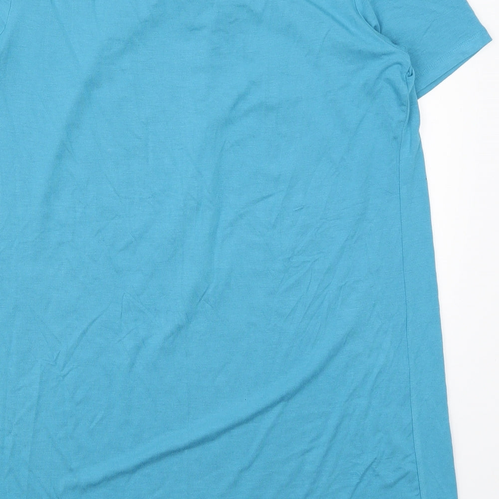 Brand and care label for Damart women’s blue viscose basic t-shirt, size UK 14, round neck