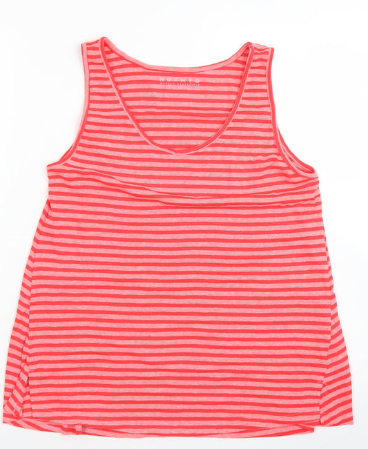 Additional front view of Nutmeg women’s pink striped polyester basic tank, size UK 12, round neck