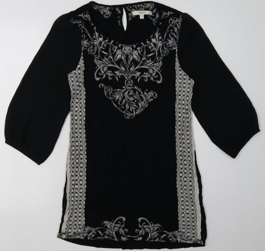 NEXT Womens Black Geometric Viscose A-Line Size 10 Crew Neck Pullover - mesh sleeves