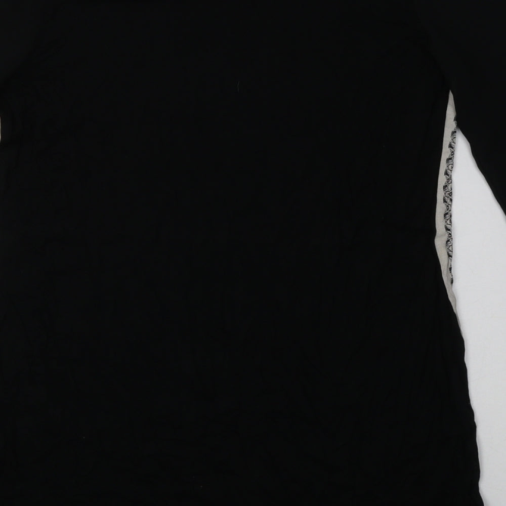 Brand and care label for Next women’s black geometric viscose a-line, size UK 10, crew neck pullover - mesh sleeves
