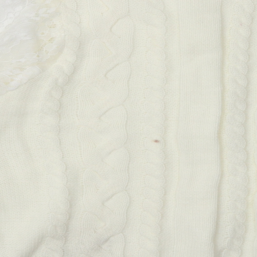 Brand and care label for women’s white argyle/diamond acrylic pullover sweatshirt, size XL, pullover - mesh floral sleeves