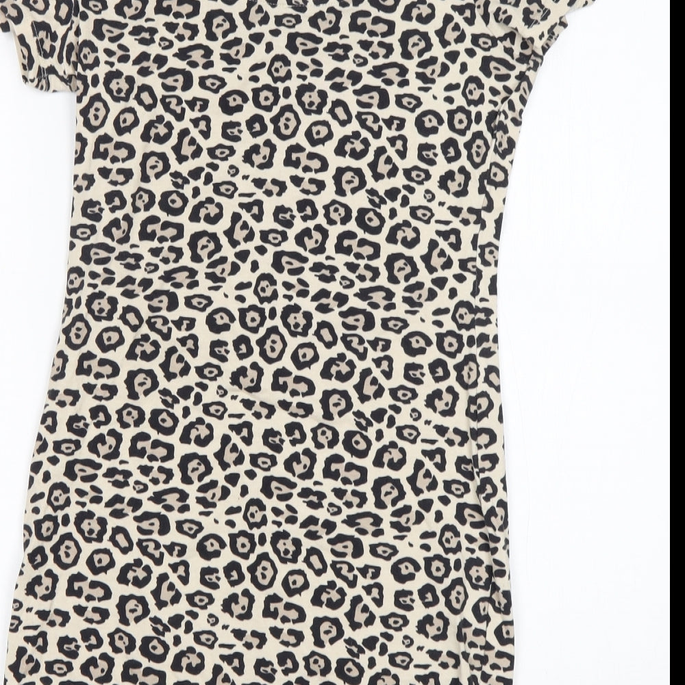 Primark Womens Multicoloured Animal Print Cotton Mini Size 10 Round Neck