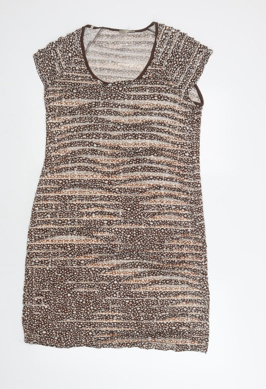 Additional front view of Matalan women’s brown animal print polyester a-line, size UK 16, round neck