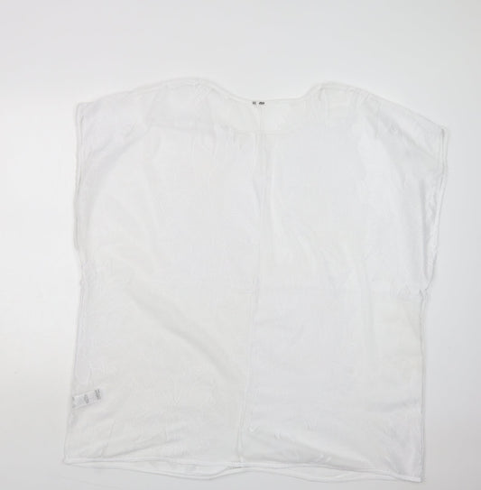 F&F Womens White Floral Polyester Basic Blouse Size XL Crew Neck