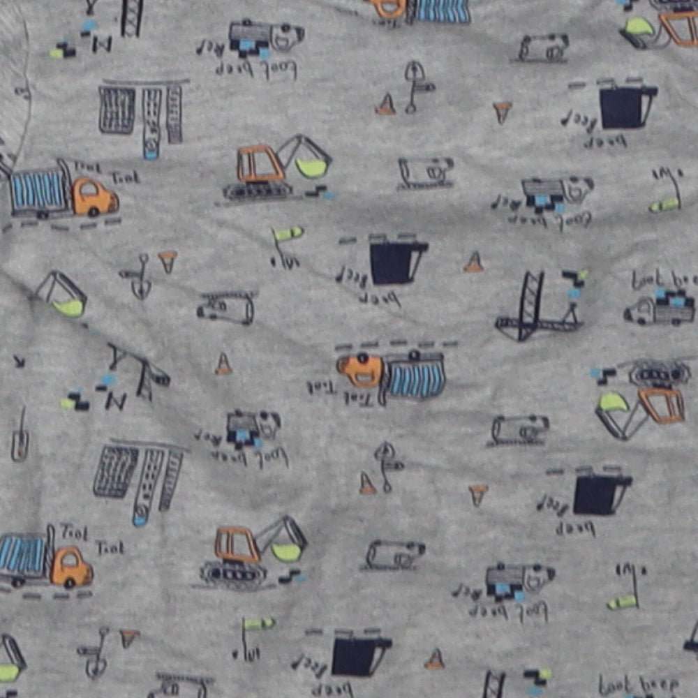George Boys Grey Geometric Cotton Basic T-Shirt Size 6-9 Months Crew Neck Button - lorry print