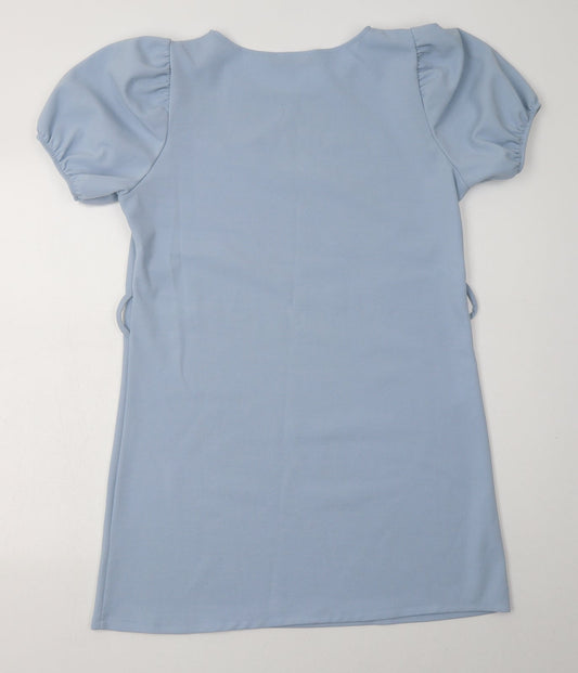 Boohoo Womens Blue Polyester A-Line Size 14 Crew Neck Pullover