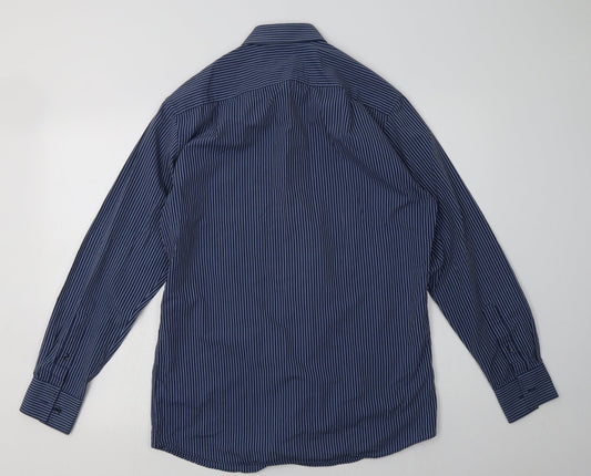 Debenhams Mens Blue Striped Polyester Button-Up Size 15 Collared Button