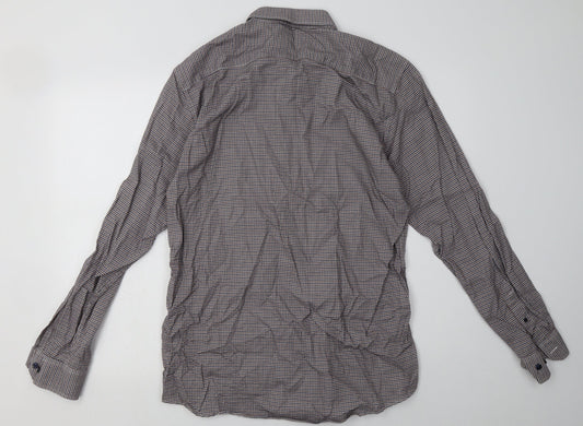 Matalan Mens Brown Check Cotton Button-Up Size 16 Collared Button